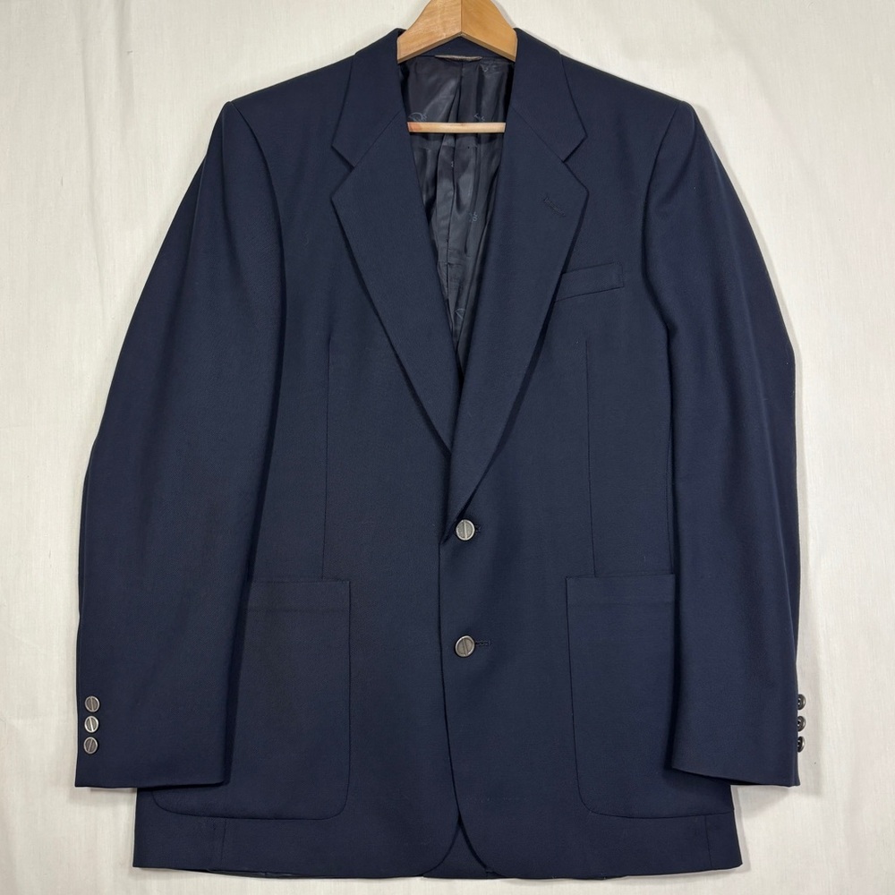 Vtg Christian Dior Monsieur Navy Wool Blazer 42L USA Made Metal CD Logo Buttons‎